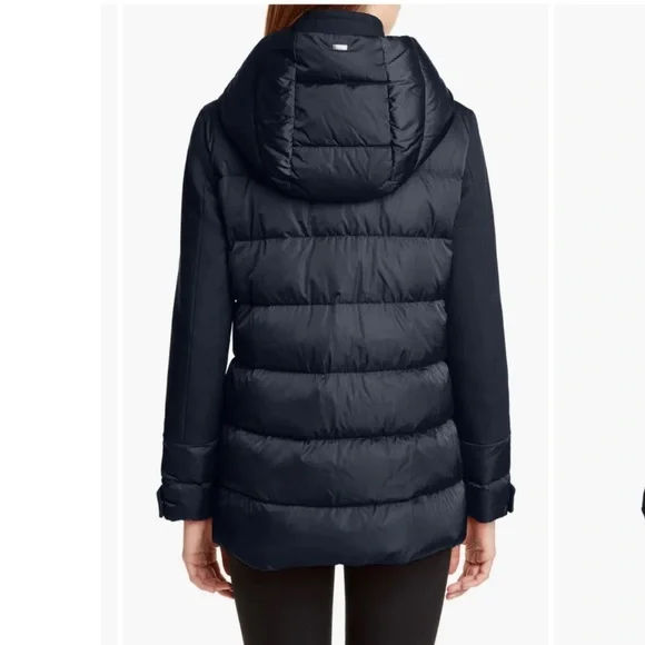 Herno Women's Navy Blue Removable Windblocker Hooded Down Coat Jacket Size M 44 - Picture 3 of 16